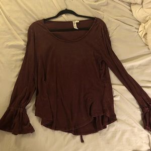 Eggplant colored blouse with bell sleeves
